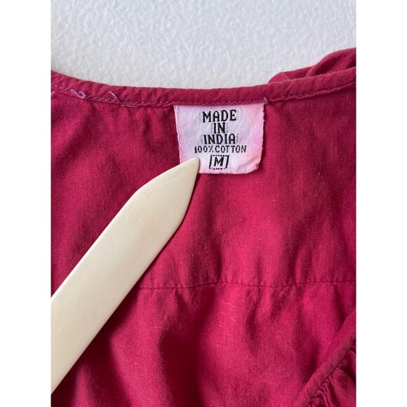 Vtg 70's Red ruffle Button Up Romper Size M Shorts Made in India Boho Retro - Picture 9 of 10